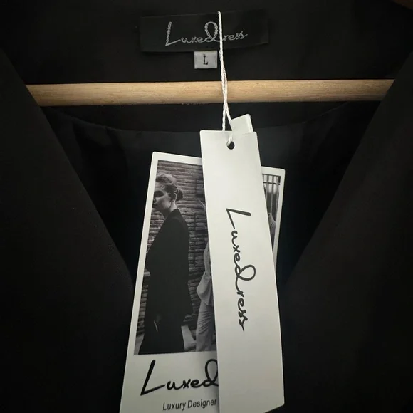 Black Double-Breasted Women's BLAZER Dress/sheer pleated midi Skirt size L NWT - Picture 5 of 16